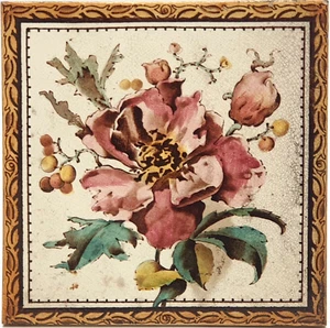 Antique Fireplace Tile Transfer Print & Tint Floral by Derby Tile Co C1895 AE1 - Picture 1 of 3