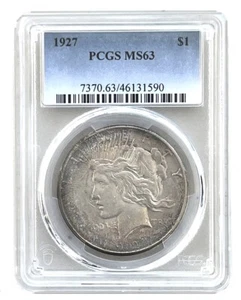 1927 Silver Peace Dollar PCGS MS63 US Rare Coins Nicely Toned Silver $1 Coin 90 - Picture 1 of 2