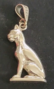 Vintage Sterling Silver Cat Pendant Charm Retro MCM Kitty - Picture 1 of 6