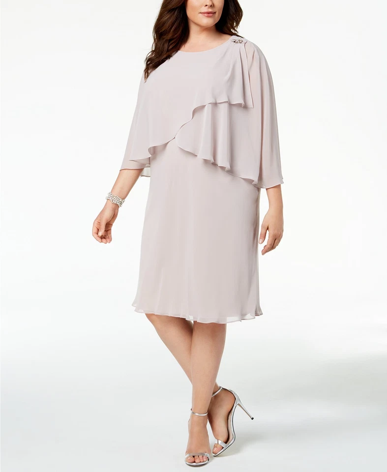 $150 Sl Fashions New York Womens Gray Beaded Chiffon Embellished Cape Size 14w - Изображение 1 из 2