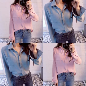 Solid Color Shirt Women's Loose Large Size New Casual Shirt Long Sleeve Top - Picture 1 of 15