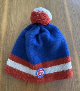 VTG Chicago Cubs Beanie Hat with Pom Pom Top One Size 100% Virgin Wool - Picture 1 of 3