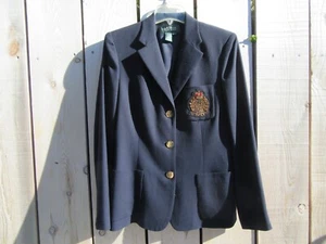 Lauren Ralph Lauren Navy Blue Blazer Jacket Women's Size 6 Embroidered Crest - Picture 1 of 8
