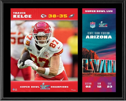 Travis Kelce Kansas City Chiefs 12x15 Super Bowl LVII Champs Plaque w/Rep Ticket Cover