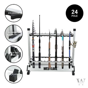 24 Rod Fishing Pole Holder Aluminum Alloy Stand Rack Storage Portable Tool US - Picture 1 of 5