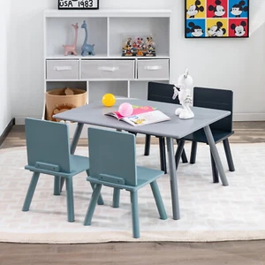 5 PCS Wooden Table and 4 Chairs Ideal Gift w/Backrests & Seats for Kids from 3-7 - Picture 1 of 11