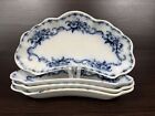 4 Vintage Alfred Meakin England Mentone Blue Curved Bone Dishes Plates
