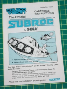 Colecovision Game Manual: Subroc - Picture 1 of 2