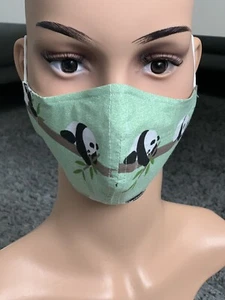Maske Panda MintGrün 🐼Maske, Kinder 2-lagig, 100% Baumwolle, Waschbar! - Bild 1 von 2
