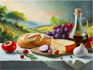 Tile Mural Still Life Cheese Wine Bread Kitchen Wall Backsplash Marble Ceramic - Picture 1 of 16