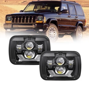 7x6'' 5x7" RHD LED Headlight High Low Beam DRL For Jeep Cherokee XJ YJ Chevy - Picture 1 of 12