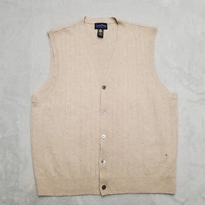 Club roomVest Mens Large Beige 100% Lambswool Woolmark V-neck Button Cardigan - Picture 1 of 7