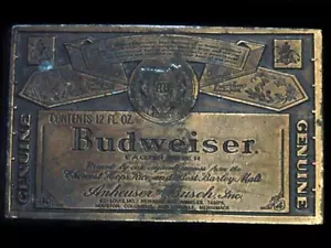 TB07156 VINTAGE 1970s **GENUINE BUDWEISER LAGER BEER** ADVERTISEMENT BELT BUCKLE - Picture 1 of 2