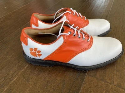 NEW Footjoy Icon NCAA Clemson  Tigers Golf Shoes White W/Orange Saddle Men's 9 - Image 1 of 4