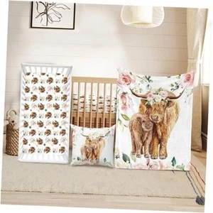 Set biancheria da letto culla per bambini - Highland Cow Design Nursery Color25-highland Cow - Foto 1 di 7