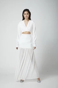 Atoir “Faling Like Stars” Dress White Cut Out Midriff Long Maxi Sheer Legs S 10 - Picture 1 of 12