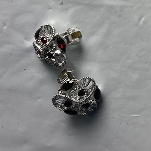 Crystal Crown Stud Earrings Silver Tone Red Gem Women's Fashion Jewelry - Picture 1 of 3
