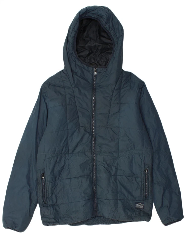 JACK & JONES Mens Workwear Hooded Padded Jacket UK 36 Small Navy Blue DX03 - Image 1 of 3