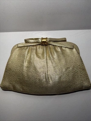 Lamé After Five Evening Gold Hand Bag Purse 50s Convertible Clutch Vintage - Image 1 of 4
