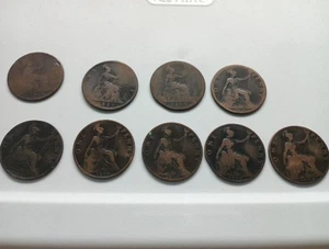  Lote de 9 centavos ingleses Gran Bretaña reina Victoria bronce 1874-1904 - Imagen 1 de 11