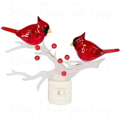 Hermosos cardenales rojos en rama luz nocturna enchufe de pared luz decoración del hogar Foto 1 de 4