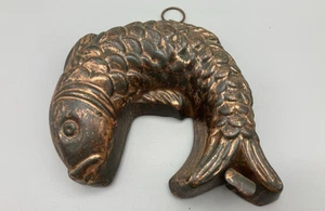 Vintage small copper leaping fish mold Germany ?  5" wide kitchen wall decor - Picture 1 of 7