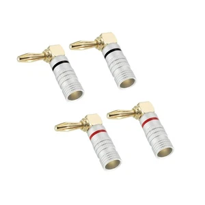 Banana Plugs 90 Degree Speaker Banana Plug 4mm Gold-Plated Copper Red Black 4Pcs - Picture 1 of 4