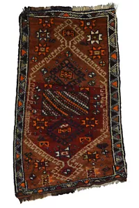 Vintage Tribal Rug 1’10” x 2’11” Brown Wool Hand-Knotted Oriental Carpet - Picture 1 of 8