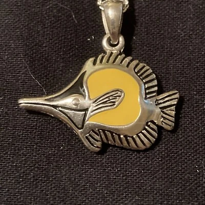 Butterfly Tropical Fish 925 Sterling Silver Pendant Peter Stone FIne Jewelry 18” - Image 1 of 4