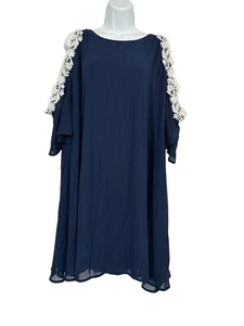 Roiiiii Size 3XL Blue Cold Shoulder Dress with White Lace Lined - Picture 1 of 8