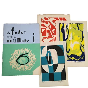 A Feast for the Hungry I University of Maine 1959 Three Original MCM Serigraphs - Foto 1 di 13