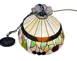 17" Tiffany Style Stained / Leaded Glass Chandelier / Pendant Lamp - Nice! - Picture 1 of 18