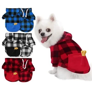 3 Pieces Plaid Dog Hoodie Pet Clothes Sweaters with Hat and Pocket Classic Sm... - Picture 1 of 6