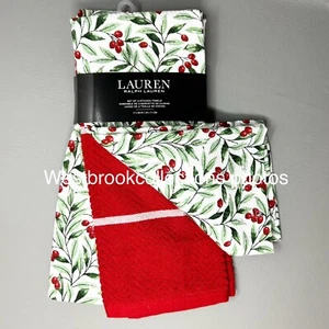3er Set Ralph Lauren Küchentücher Weihnachten GRÜN ROT BEEREN 100% Baumwolle - Bild 1 von 6