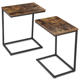 2X C Shaped End Table Living Room Side Table for Couch Slide Under Rustic Brown - Picture 1 of 20