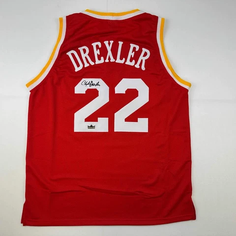 Facsimile Autographed Clyde Drexler Houston Red Reprint Auto Jersey Men's XL Cover