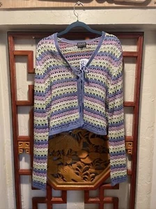 Neu mit Etikett mehrfarbiger lila gestrickter gehäkelter Pullover Strickjacke L - Bild 1 von 5