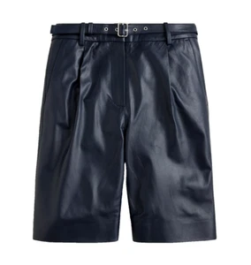 NWT J.Crew Collection Pleated Trouser Short in Navy Leather Belted Shorts 6 $428 - Picture 1 of 7
