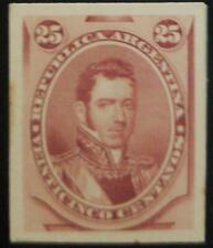 J) 1880 ARGENTINA, ALVEAR, 25 CENTS, RED, AMERICAN BANK NOTE, DIE PROOF, IMPERFO