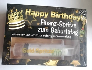 FINANZ-SPRITZE zum GEBURTSTAG! Tolle Geldverpackung in Spritze! 18x4x13cm! NEU! - Bild 1 von 2