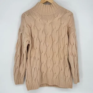 Cashmere Company Cable Knit Scottish Mock Neck Tan Sweater Size M Fisherman - Picture 1 of 6