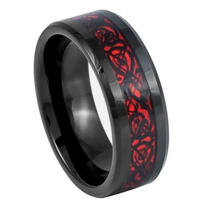 Tungsten Ring Band Black & Red Celtic Dragon For Men & Women - Image 1 of 4