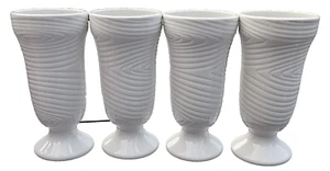 White Ribbed Stoneware Goblets New Footed Heavy 7"Hx3.5"W - Picture 1 of 7