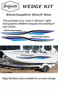 Quintrex style Freedom Sport graphics SPECIAL 2400mm long BLUE/BLACK SETS - Picture 1 of 1