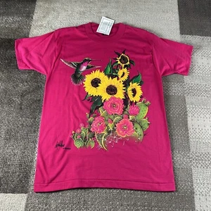 NWT VTG Hummingbird Mitchell Moore Pink T Shirt Mens M Puff Print Single Stitch - Picture 1 of 8