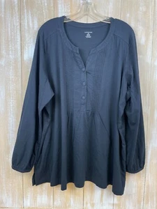 Lands' End Top Women's 2X (20W- 22W) Black V-Neck Pleated Back Long Sleeve Tunic - Picture 1 of 6
