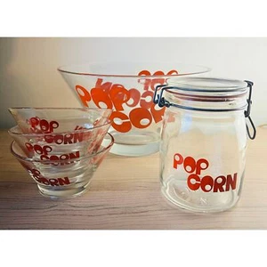 Vintage Wheaton Glas Popcorn Schale 5 Stück Set rote Buchstaben Wörter MCM 70er RAR - Bild 1 von 19