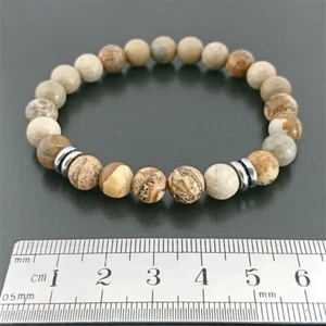 Brand New – Brown Cream Agate Earth Stones Bead Bracelet with Stainless Steel - Picture 1 of 2