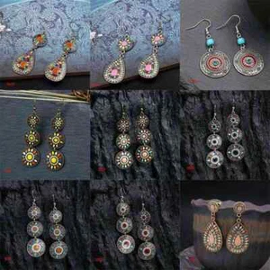 Drop Earrings Boho Bronze-Turquoise Women's Long Dangle Tribal Ethnic Vintage - Picture 1 of 23