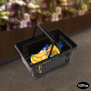 12 PCS Black Plastic Shopping Basket for Market Grocery Retail Store + Handles - Picture 1 of 12